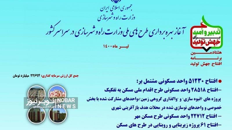 طرحهای وزارت راه و شهرسازی افتتاح میشود